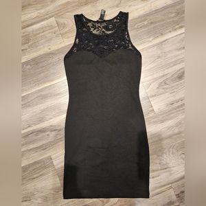 Forever 21 Black Body Con Dress Lace Neckline